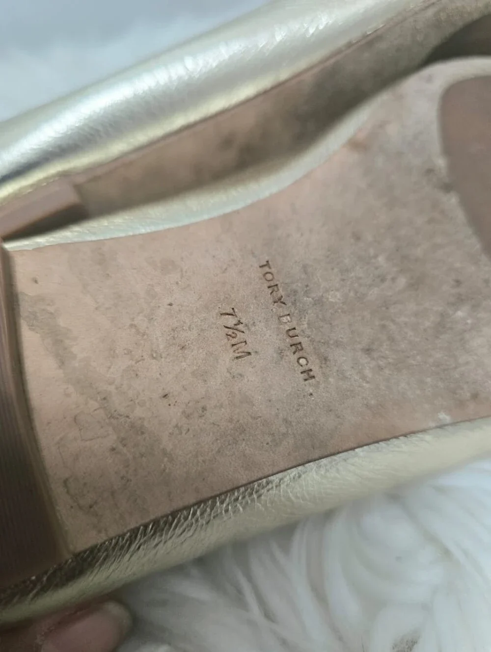 Tory Burch Georgia Leather Square Toe Metallic Gold-tone Ballet Flat Sz 7.5M